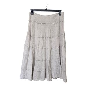 100% Linen Tiered Peasant Skirt Neutral Beige Size 6 Boho Coastal Cottageck